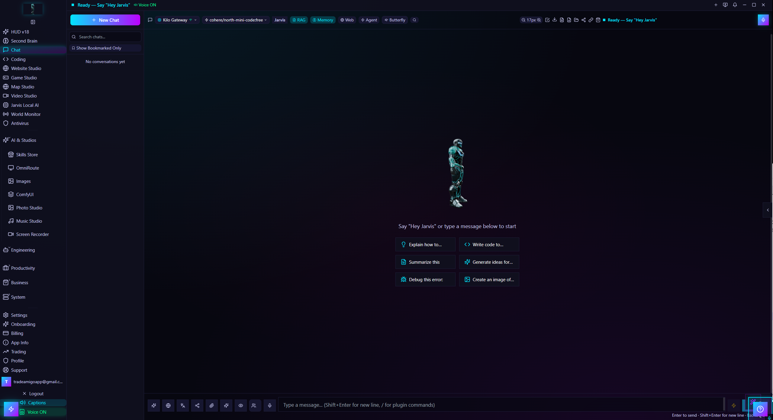 Jarvis AI chat interface